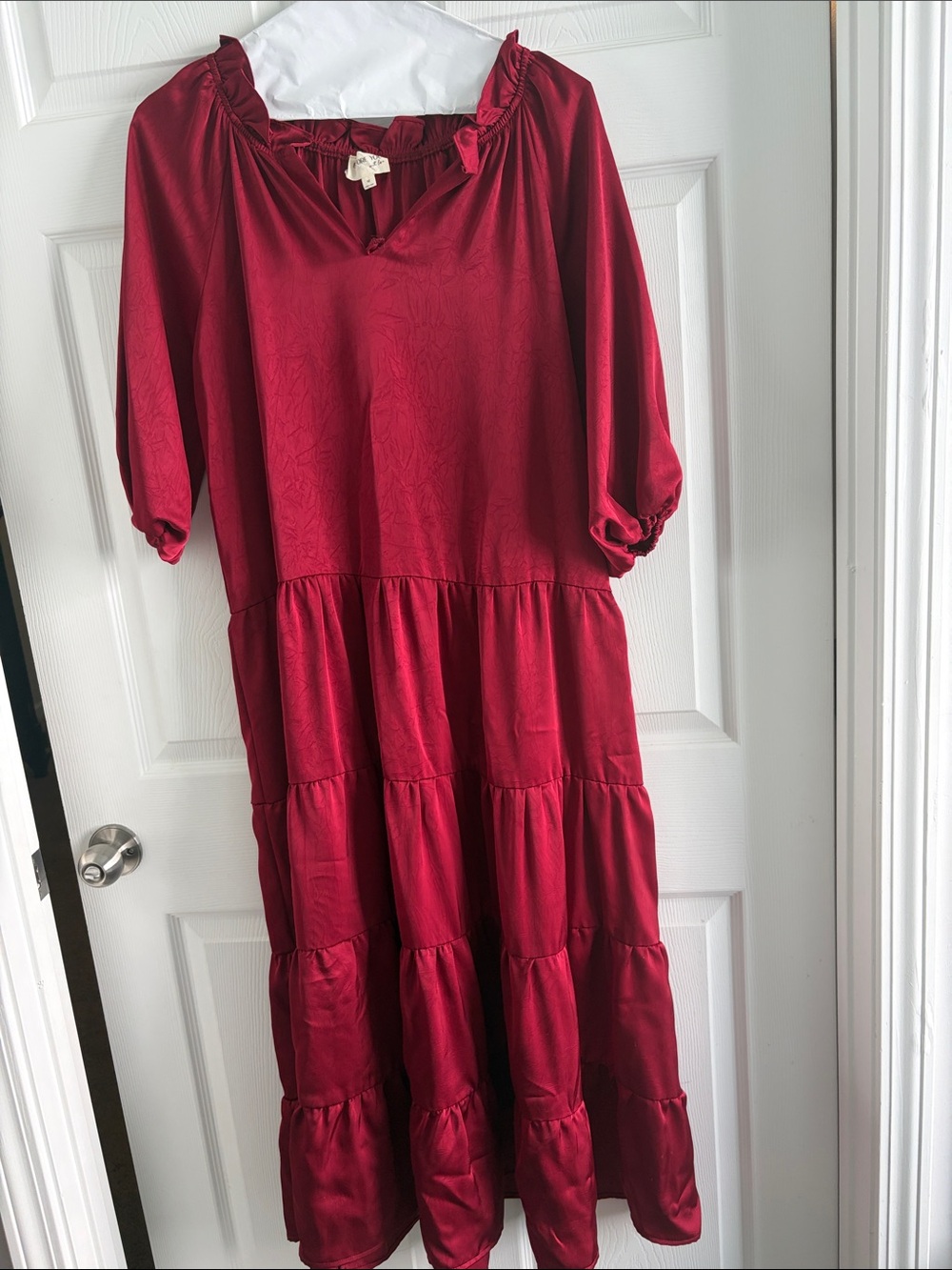Tiered Midi Dress in Rich Red